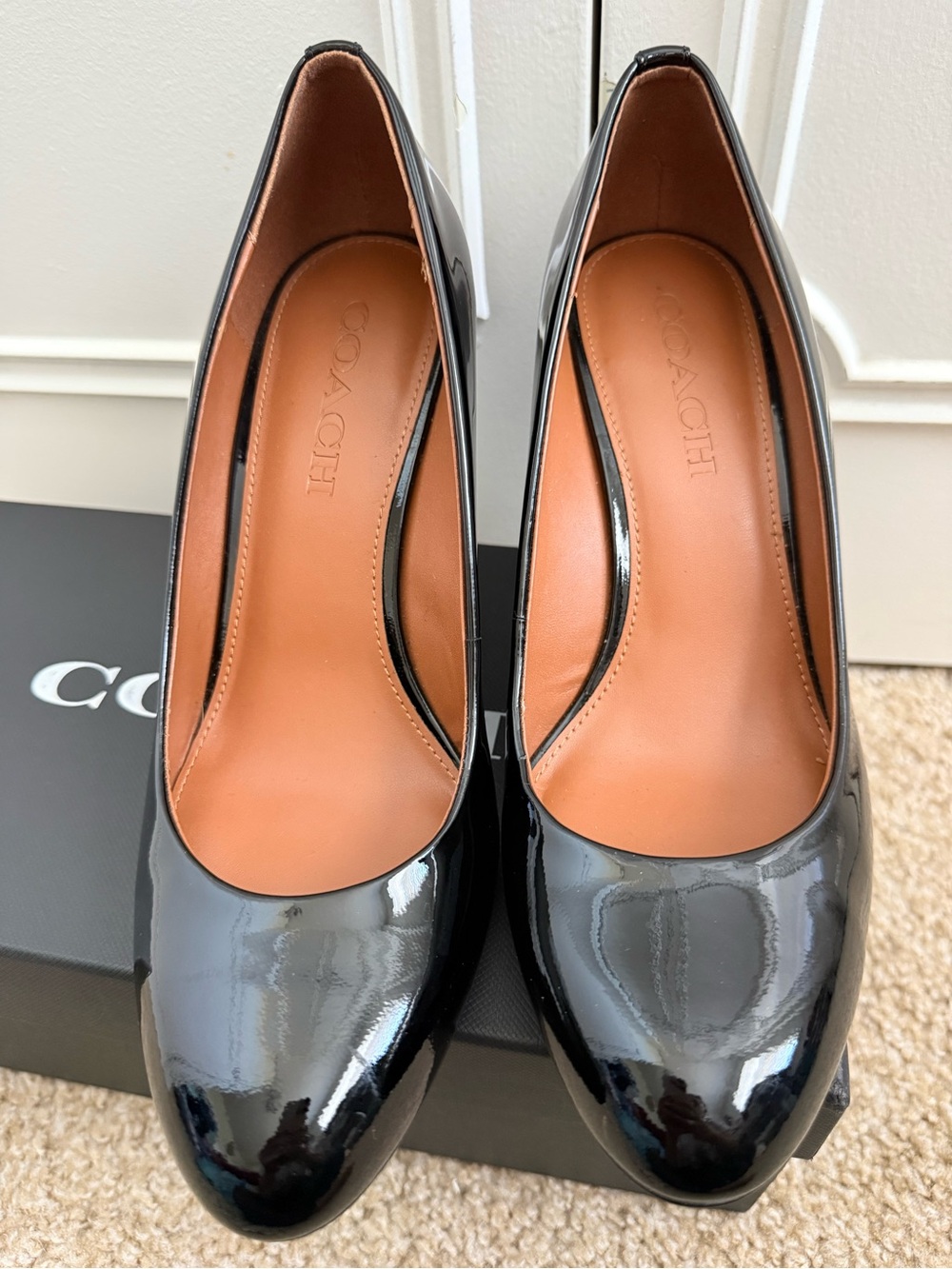 Coach Rileigh Black Patent Leather Wedges - Picture 2 of 6